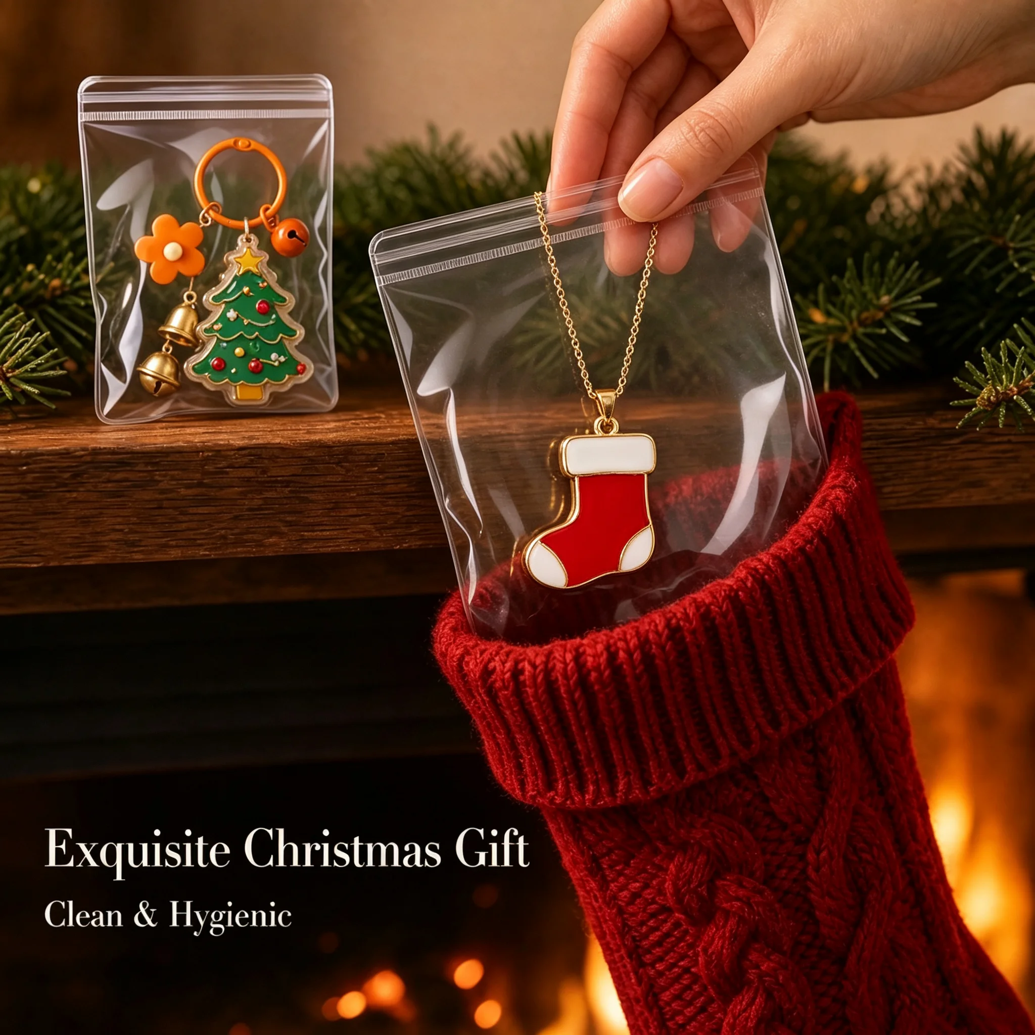 100/300PCS Clear PVC Self Sealing Bags Christmas Gift Packaging Pouches Reusable Plastic Bags for Holiday Party Gift Packing