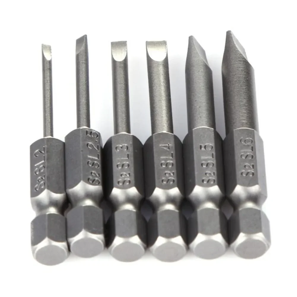 6pcs/set 50mm Flat Head Slotted Tip Magnetic Screwdrivers Bits 2.0-6.0mm Driver Bits Hand Tools Screwdriver Drill Bit