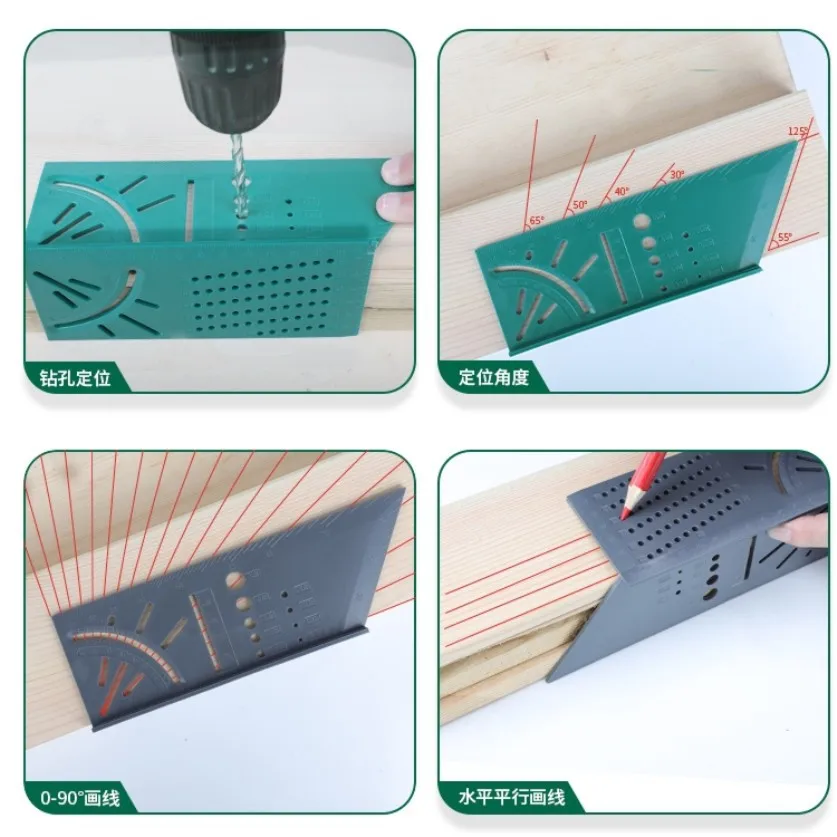 New Arrival Woodworking Gauge Ruler 3D Mitre Angle Measuring Square Measure Tool 45 Degree and 90 Degree with Carpenter Pencil