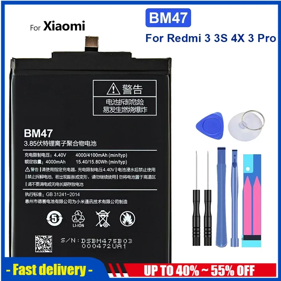 BM47 Full Capacity 4000mAh Mobile Phone Battery For Xiaomi Redmi 3 3S 3X Xiao mi Hongmi Redmi 4x Replacement Batteries