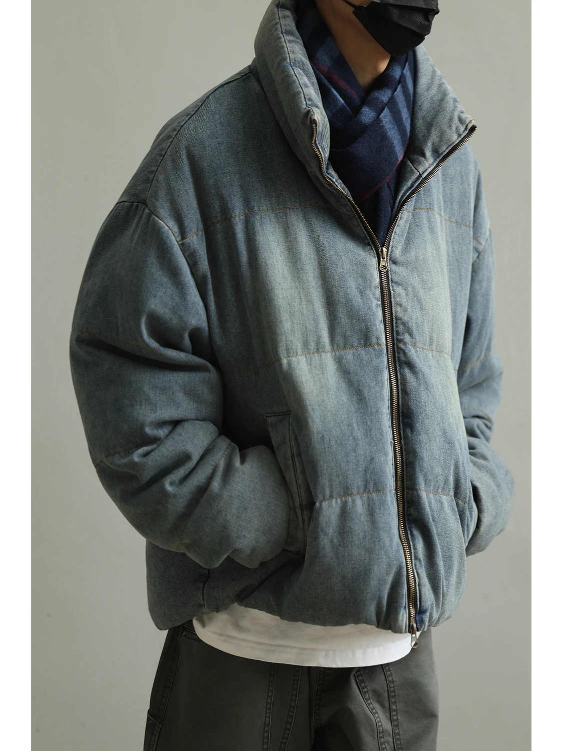 

Куртка-пуховик LH Store в американском ретро-стиле из денима, легкая повседневная утепленная куртка для мужчин и женщин, короткая зимняя верхняя одежда