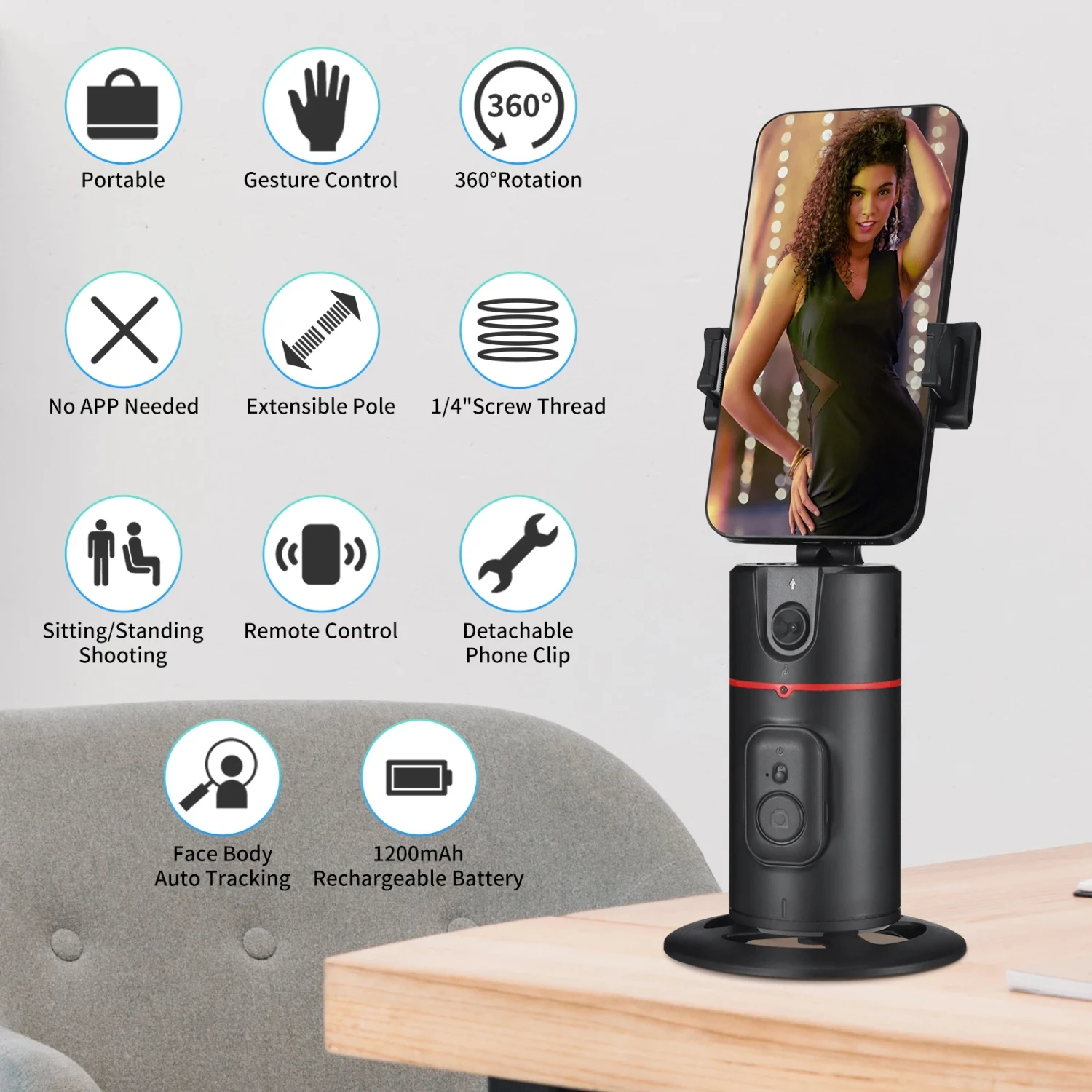 Auto Face Tracking Tripod, Smart Tracking Tripod with Remote  Vlog/TIK Tok, ° Rotation Body Phone Camera Mount,  App