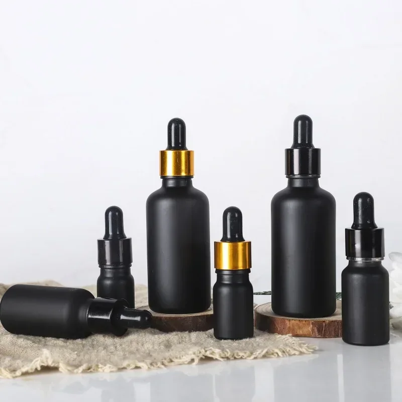 50 ml anti-UV matte black glass cosmetic cream bottle glass dropper bottle for eye drops liquid small black bottle 100ml 30ml