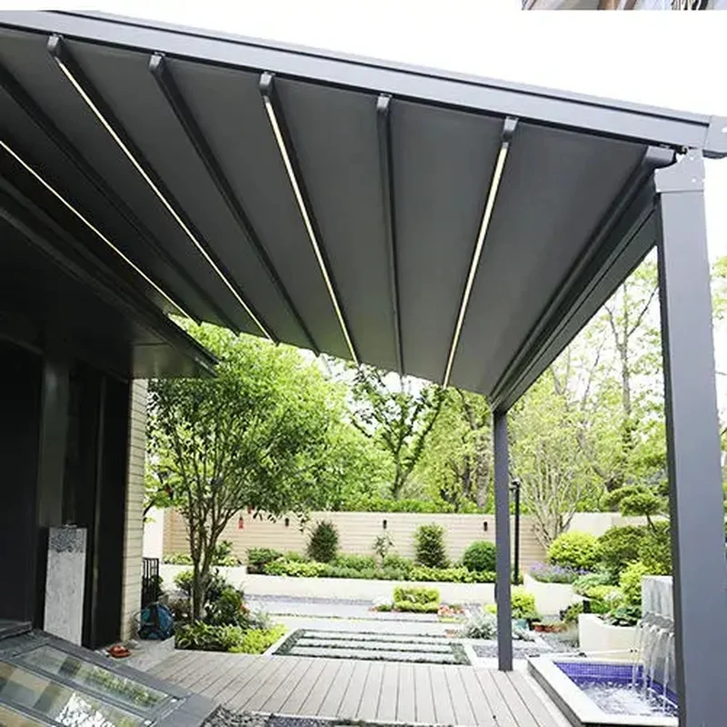 Wind Resistant Retractable Patio Cover Awning Pergola with Sunshade Restaurant Garden Terrace