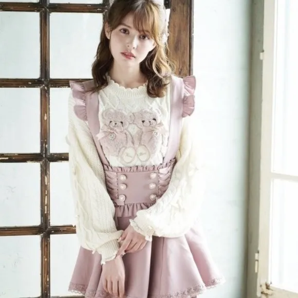 Gothic Lolita Retro Bow Pearl Buckle Ruffles Suspender Skirts Y2K Japanese Girls Sweet Kawaii Woman's Lace A-Line Mini Skirts view 6