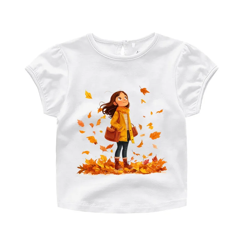 Cartoon Autumn Maple Leaf Iron On DTF Heat Transfer Sticker For Clothes Pinted Vinyl Thermal Washable T-Shirt Decal Girl And Boy