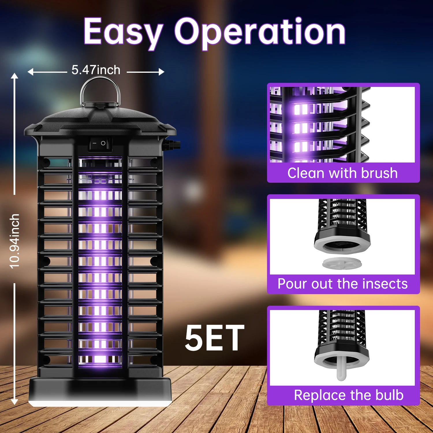 Exterminador de insectos para exteriores, trampa de mosquitos eléctrica con luz LED, 4200V, impermeable, para interiores y exteriores