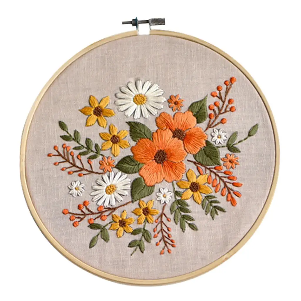 Floral DIY Hand Stitch Embroidery Kit Hoop for Beginners Adults Kid