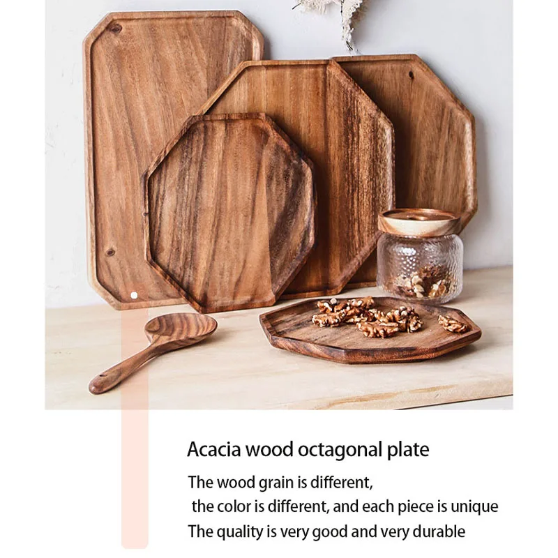 1Pcs Octagonal Tray Prop Wooden Rustic Serving Snack Plate Bread Dessert Food Display Board Pastoral Serving Plate