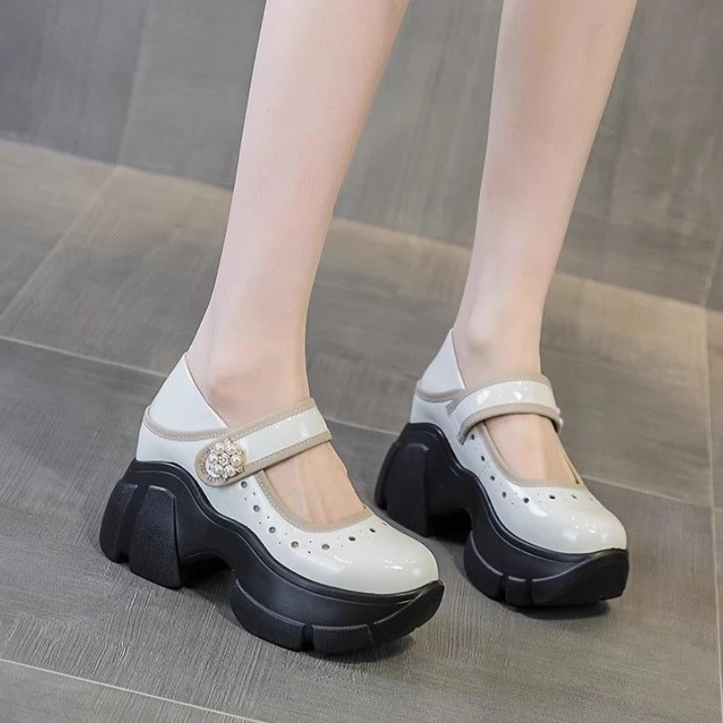 

2025 Summer New Arrival Retro Mary Jane Women Shoes Leather Flats Sandals Hollow Out Breathable Platform Thick Sole