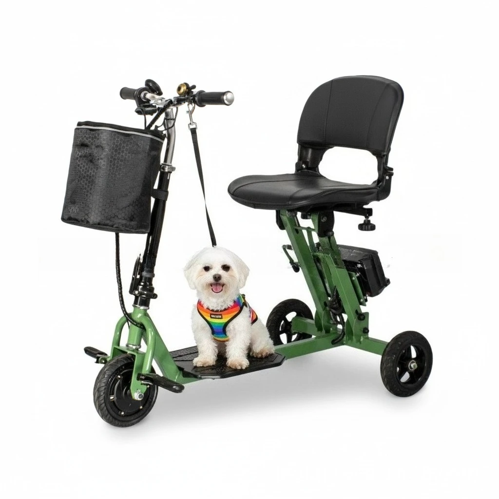 Lightweight Foldable 4-Wheel Electric Mobility Scooter 350W Motor 25KM Range For Seniors Travel Compact Fold & Roll Outdoor Use