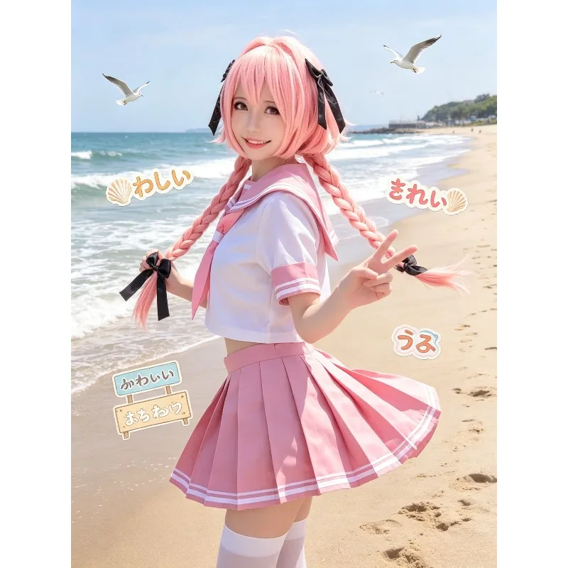 Classic Anime Pink Sailor Suit Cosplay Costume, Cute JK Uniform Set with Wig, Sweet Women Role Play Outfit for Party Show
