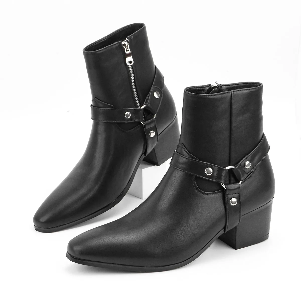 Men's High-heeled Chelsea Double Elastic Male Boots