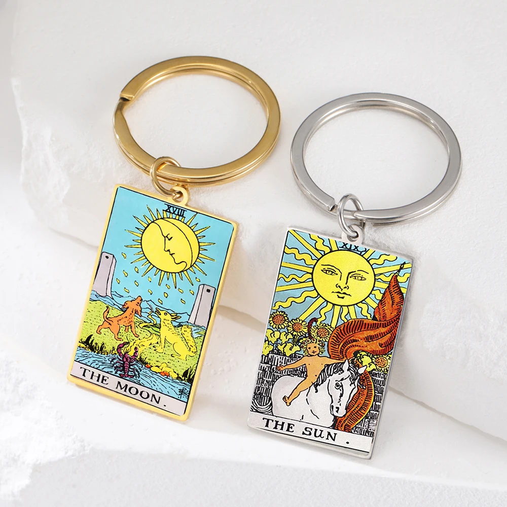 Dawapara Tarot Cards Keychain Multi-style Colorful Tarot Major Arcana Astrology Divination Magic Amulet Stainless Steel Jewelry
