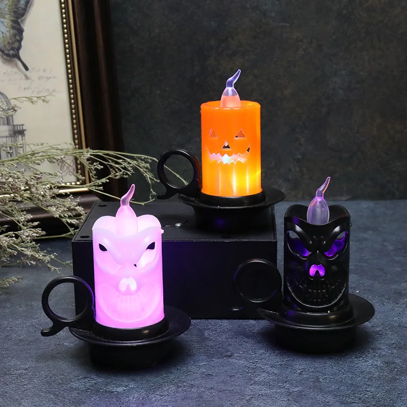 Halloween Decoration Candle Cup Fun Skeleton Candle Lights LED Glowing Holiday Horror Decoration Props Small Pumpkin Lights Gift