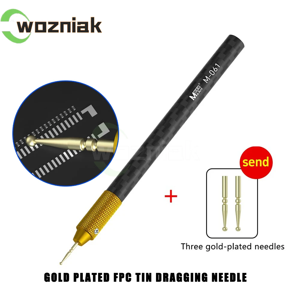 MaAnt M061 Tin Dragging Needle Gold Plated FPC Connector Reballing Solder with 3 Bars Fast Tinning Carbon Fiber Holder Set