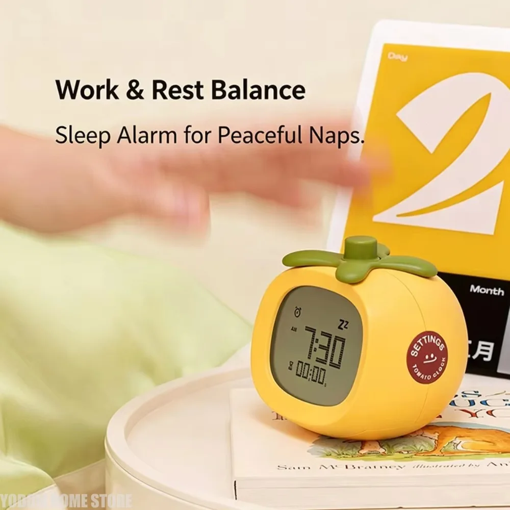 Silent Tomato Alarm Timer Clock Multifunctional Student Desk Bedside Decor Dormitory Wake Up Aid for Lazy Sleepers
