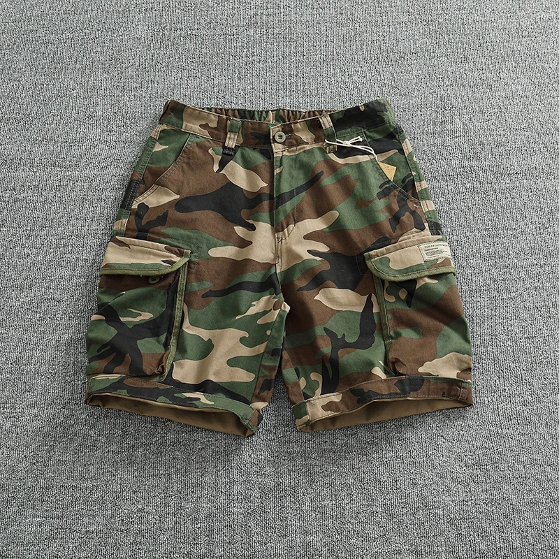 American Casual Multi Pockets Workwear Shorts for Men Summer Loose Straight Rough Camouflage Half Pants Y2k Cityboy Streetwear