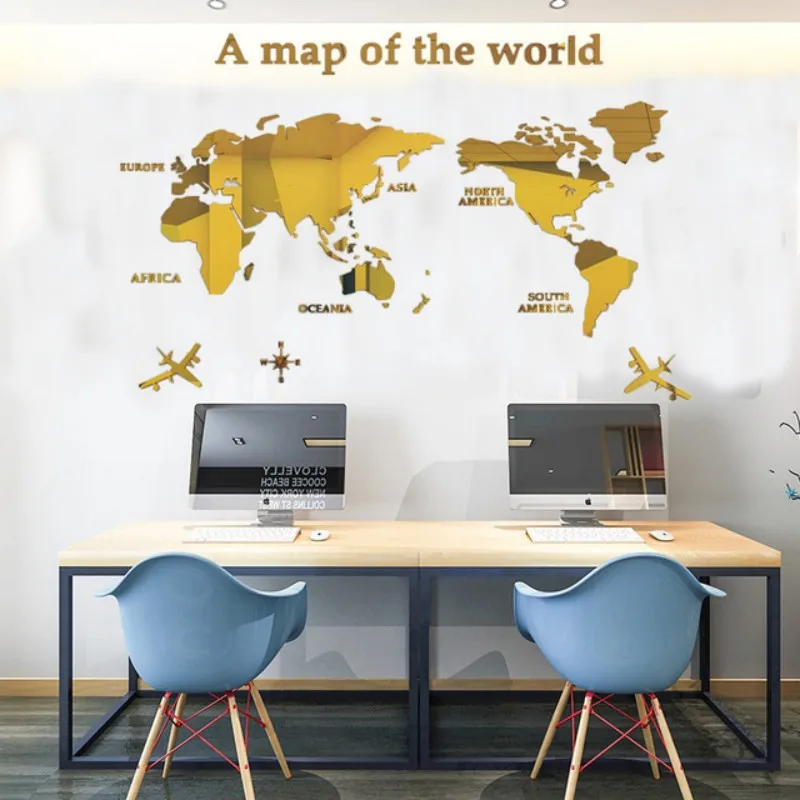 Nordic World Map Acrylic 3D Wall Decal Office Study, Living Room, Sofa, Background Wall Decoration view 4