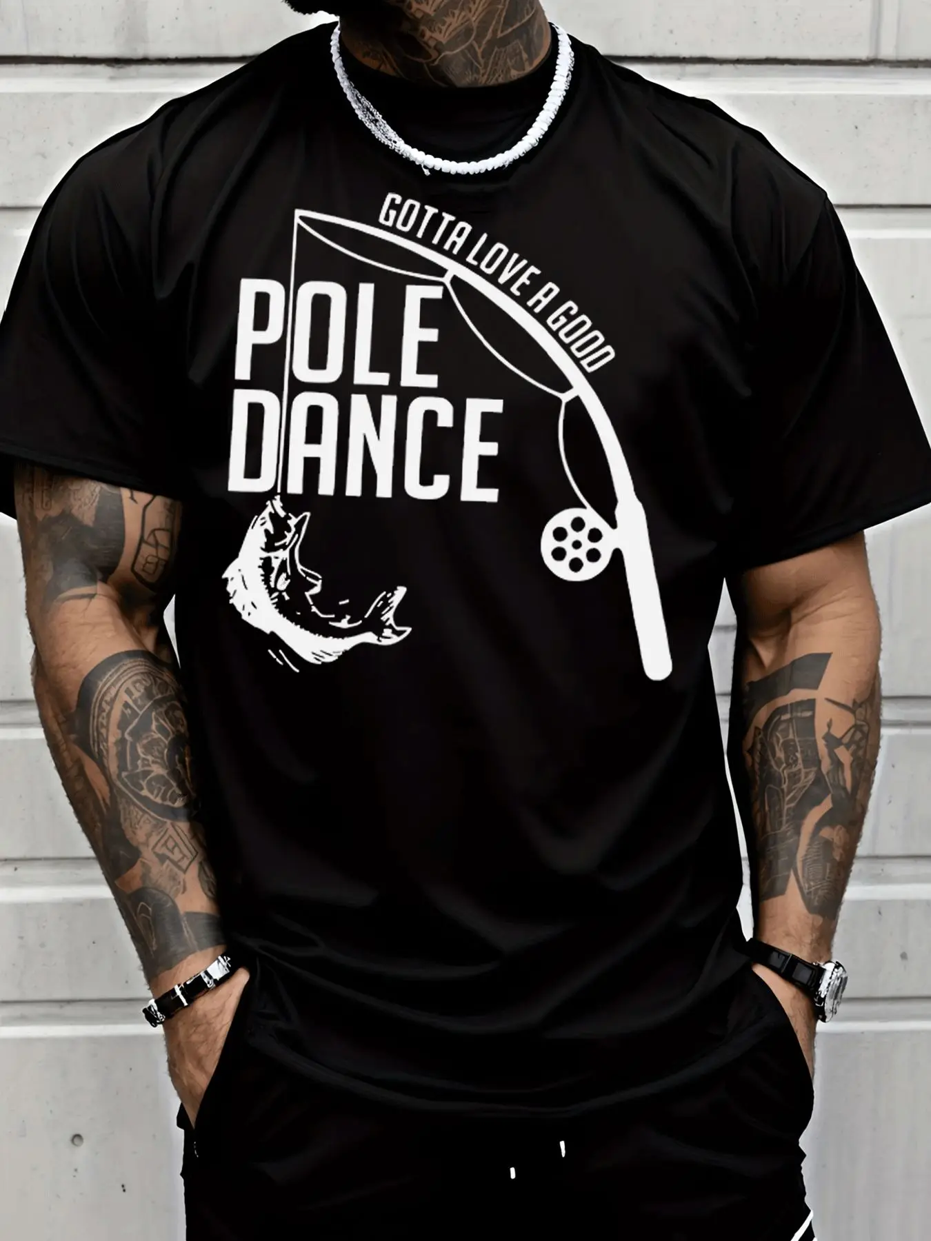 You Can'T Go Wrong with a Stylish Short-Sleeve T-Shirt Featuring a Pole Dance Graphic And a Fishing Rod Fish Design, Perfect for Men'S Casual Summer Street Fashion