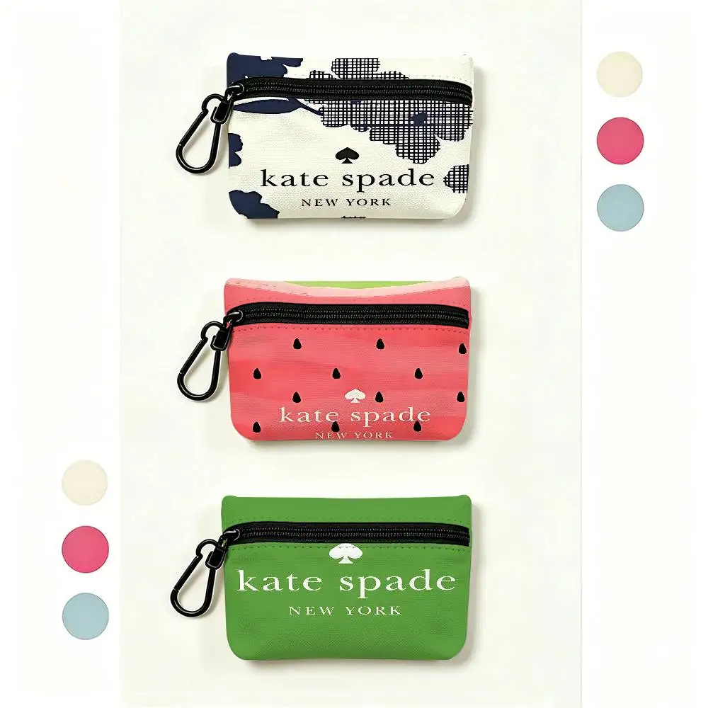 K-Kate Classic S-Spade Flower Portable Oxford Fabric Mini Wallet Carabiner Design Small Coin Bag For Cards Keys Earphones