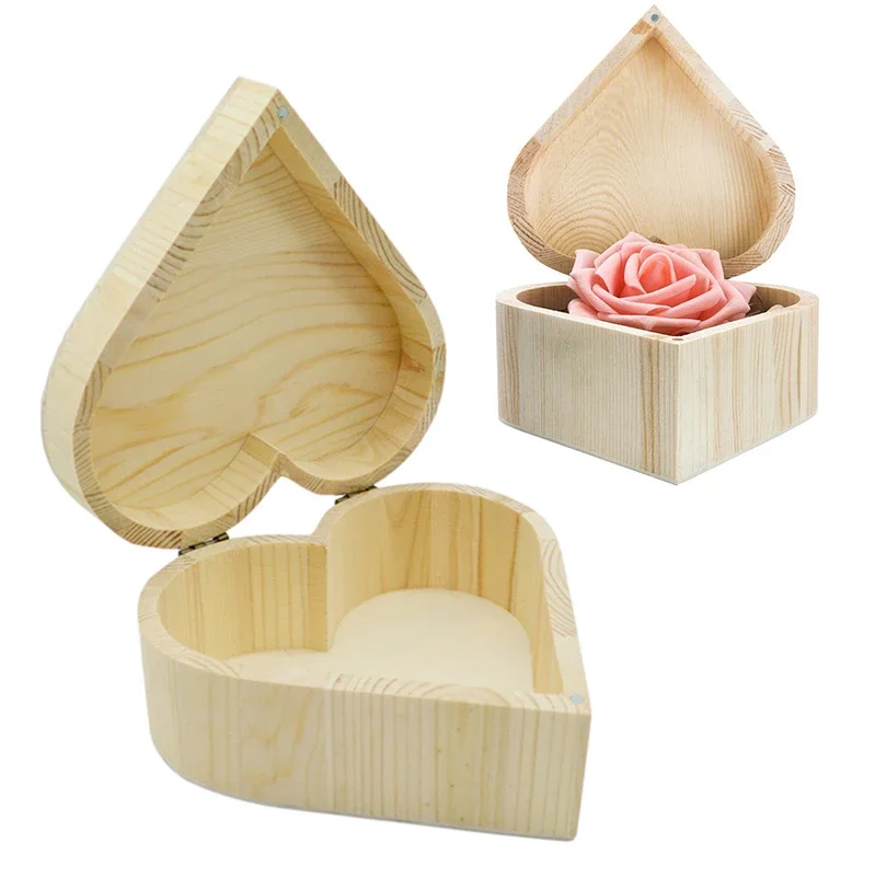 1PCS Storage Box Heart Shaped Wooden Jewelry Ring Bracelet Organization Packaging Earrings Gift Box Crafts Cosmetic Make Up