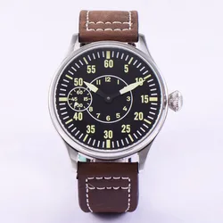 44MM Men's Watch With Seagull ST36 Manual Movement 316 Stainless Steel Cases Green Night Light Dial And Hands