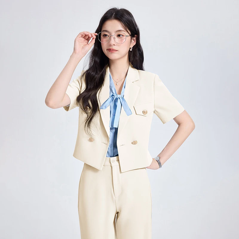 

Summer short-sleeved professional suit for women, fashionable blazer, small suit with pants, hotel manager, front desk, jewelry