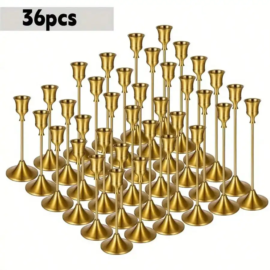 

36 Pcs Taper Candle Holders Bulk Brass Gold Vintage Candle Stick Holders Decorative Home Decor Centerpieces Suitable For Table Holiday Wedding Decorations. Can Be Used In A Variety Of Scenarios: Place On The Dining Table Or Fireplace In The