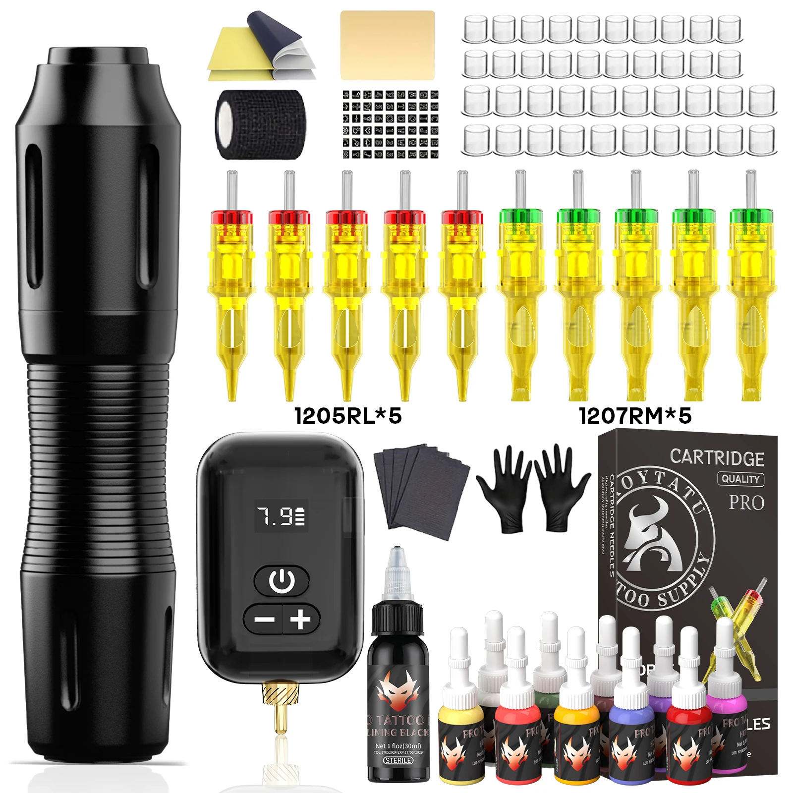 

Набор для татуировки TRO, 10 шт., желтые иглы для татуировки, набор ручек для татуировки, Лидер продаж, беспроводной источник питания для татуировки, комплект тату-машины