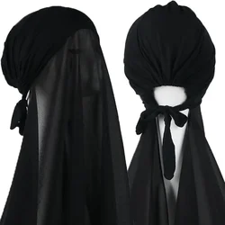 Hijab instantané en mousseline de soie pour femme musulmane avec bonnet hijabs en mousseline de soie lourde avec bonnets intérieurs élastiques foulards en mousseline de soie avec bonnet sans épingle