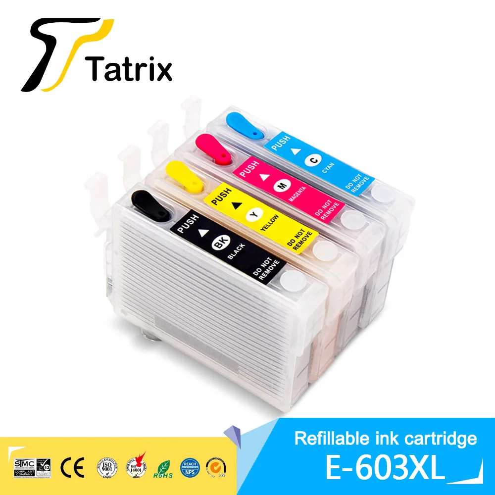 Tatrix 603XL T603 T603XL Refillable Ink Cartridge for Epson XP-2100 XP-3100 XP-4100 XP-4105 WF-2850 2870 Printer with ARC Chip