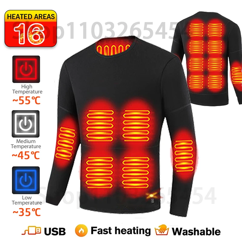 52 gebieden Nieuw verwarmd ondergoed Winter thermisch ondergoed Dames Heren Verwarmingsjack Winteraccessoires USB elektrische verwarmingskleding