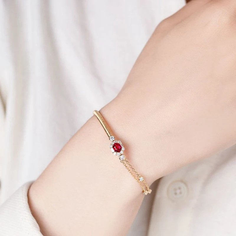 Classic Ruby Half Chain Charm Bracelet Party Wedding Jewelry New In Oval Pendant Irregular  Light luxury Bangles for Women