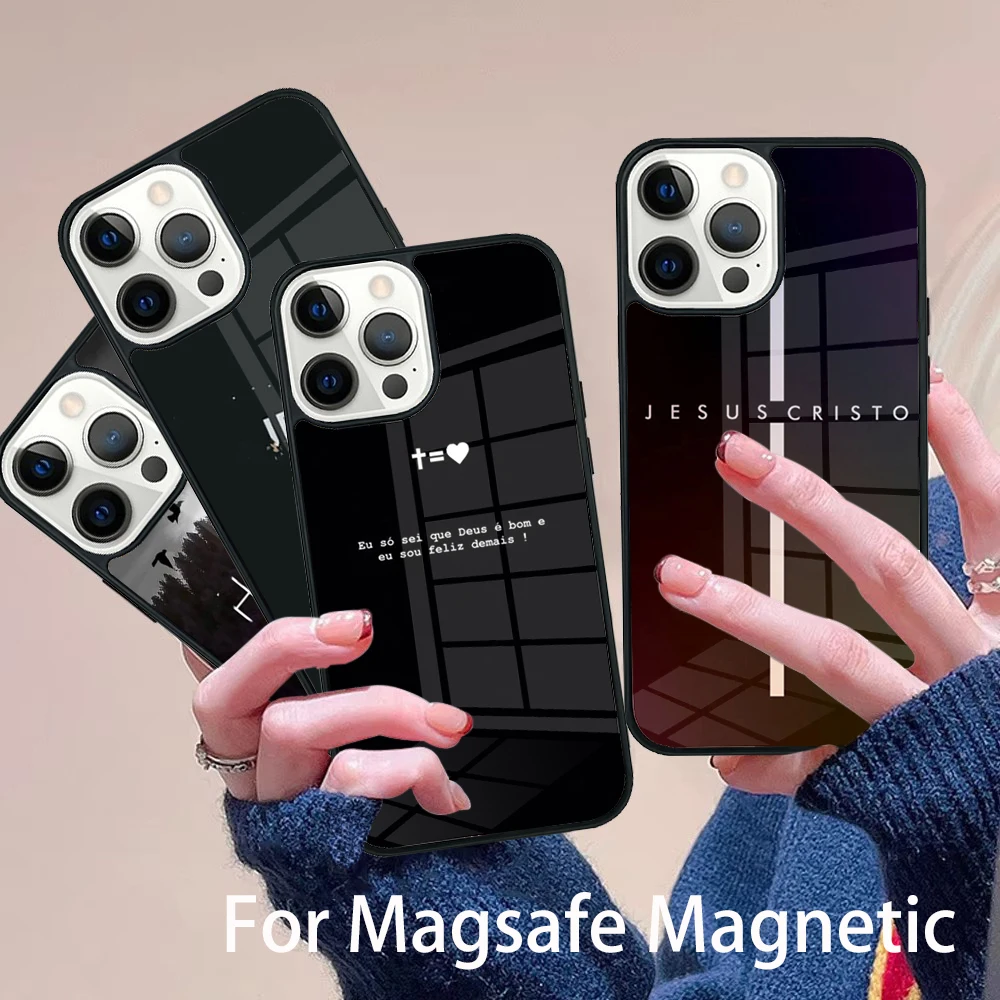 

Christ Jesus Bible Verse Cross Phone Case Magesafe Magnetic Wireless Charge Cover For IPhone 16 11 12 13 14 15 Pro Max Plus Mini
