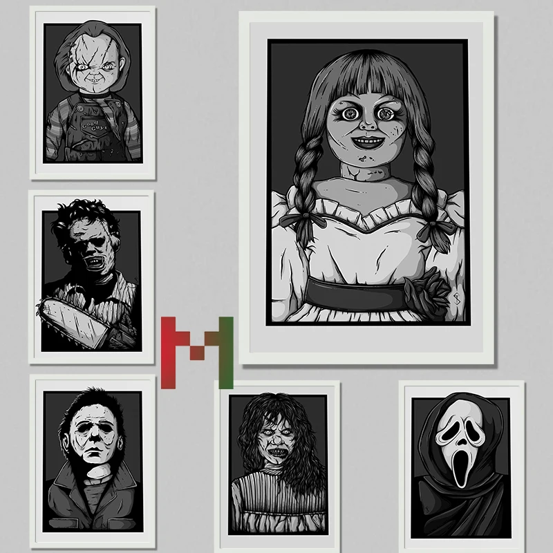 Minimalist Horror Movie Characters Wall Art Design Canvas Poster Horror Movie Wall Decor Famous Killer Wall Decoration for Home