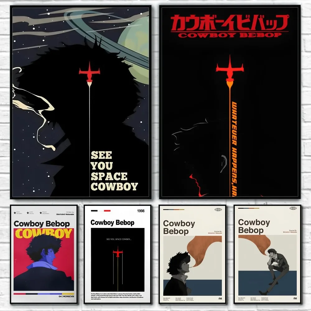 C-Cowboy Japan Anime B-Bebop Retro Poster Sticky Wall Art Printing Waterproof Home Living Bed Room Bar Hallway Aesthetic Decor