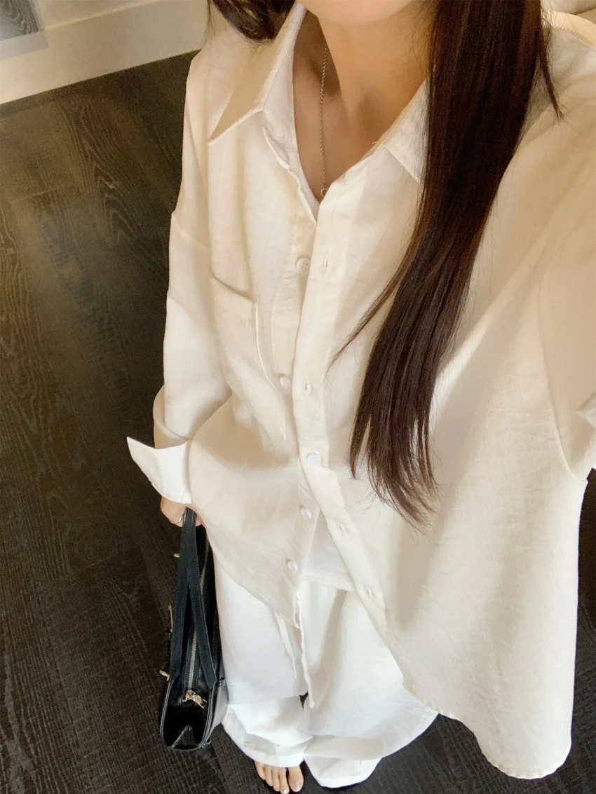 Alien Kitty Office Lady Sets Chic Elegant Solid Summer Sunscreen 2025 Slim Casual New Shirts Straight Work Wear Pants Suits