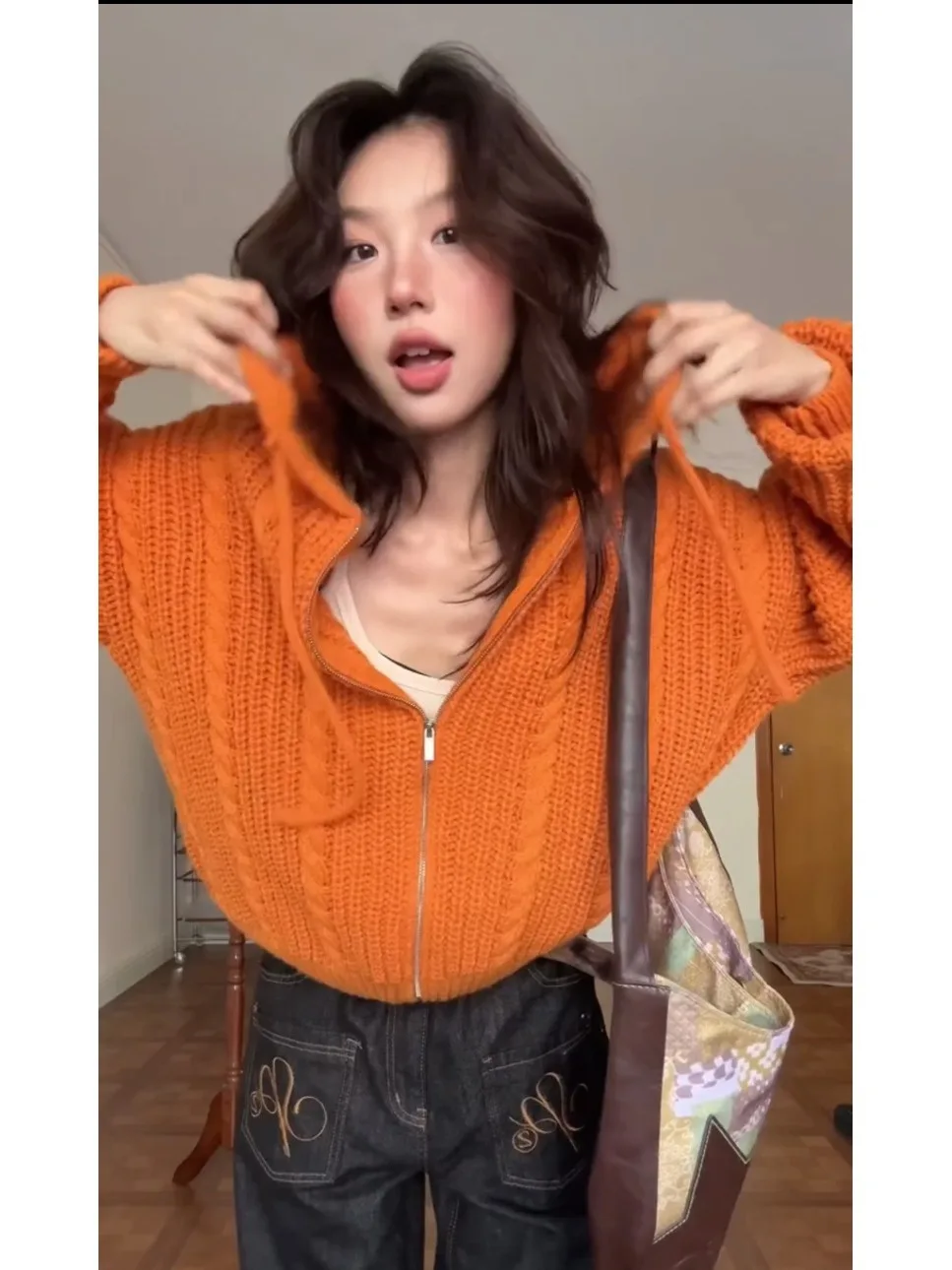 여성용 오버사이즈 니트 지퍼 후드 스웨터 코트 따뜻한 가을 겨울 캐주얼 탑 면 안감 단색 봄