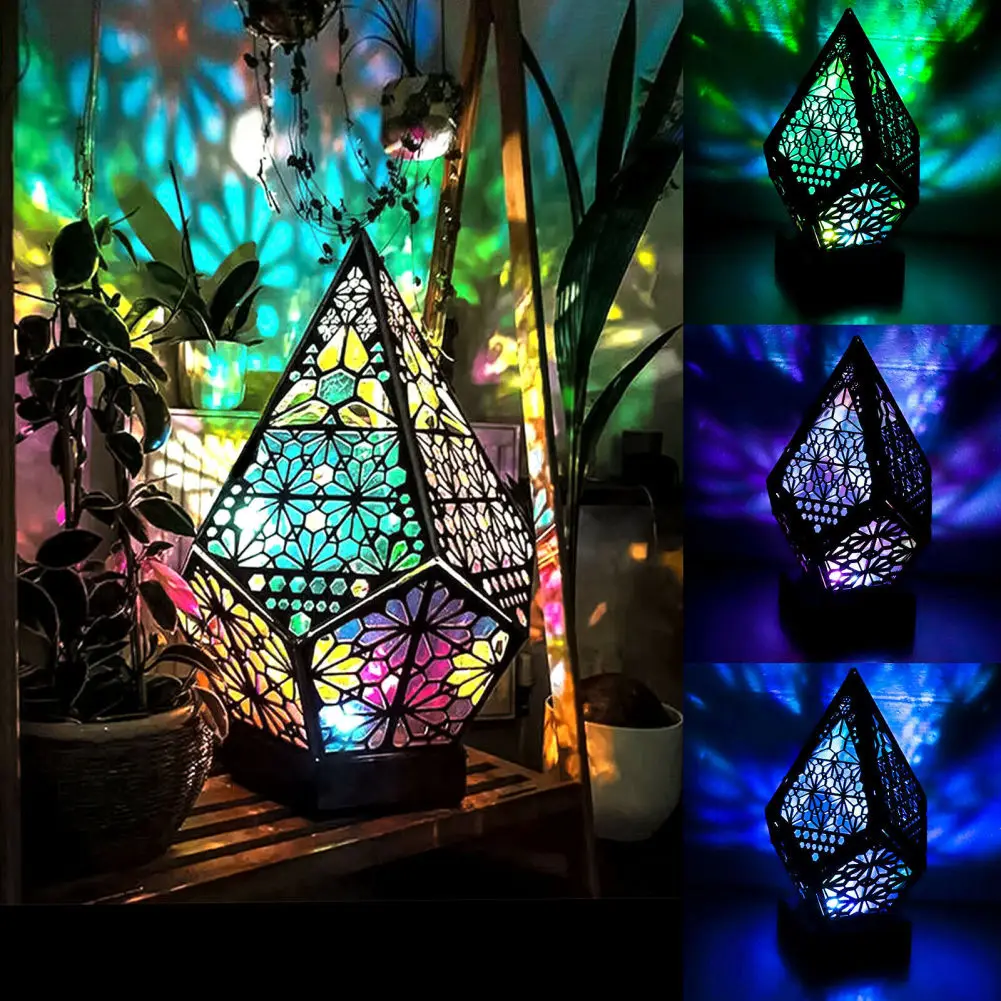 Drewniana lampa projekcyjna Led kolorowy diament wielofunkcyjna lampa podłogowa polarna gwiazda lampka nocna do dekoracji w stylu boho Dropship