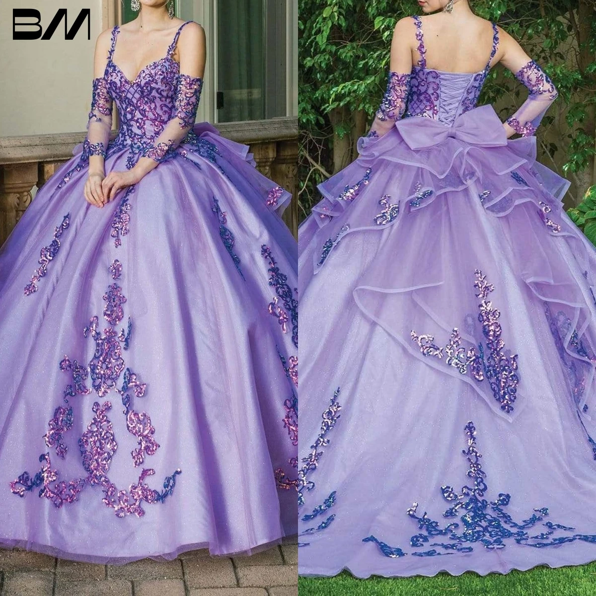 Shimmer Applique Ballgown Quinceanera Dress 2023 With Bow Accent Patterned Sequins Cocktail Dresses Vestidos De Baile