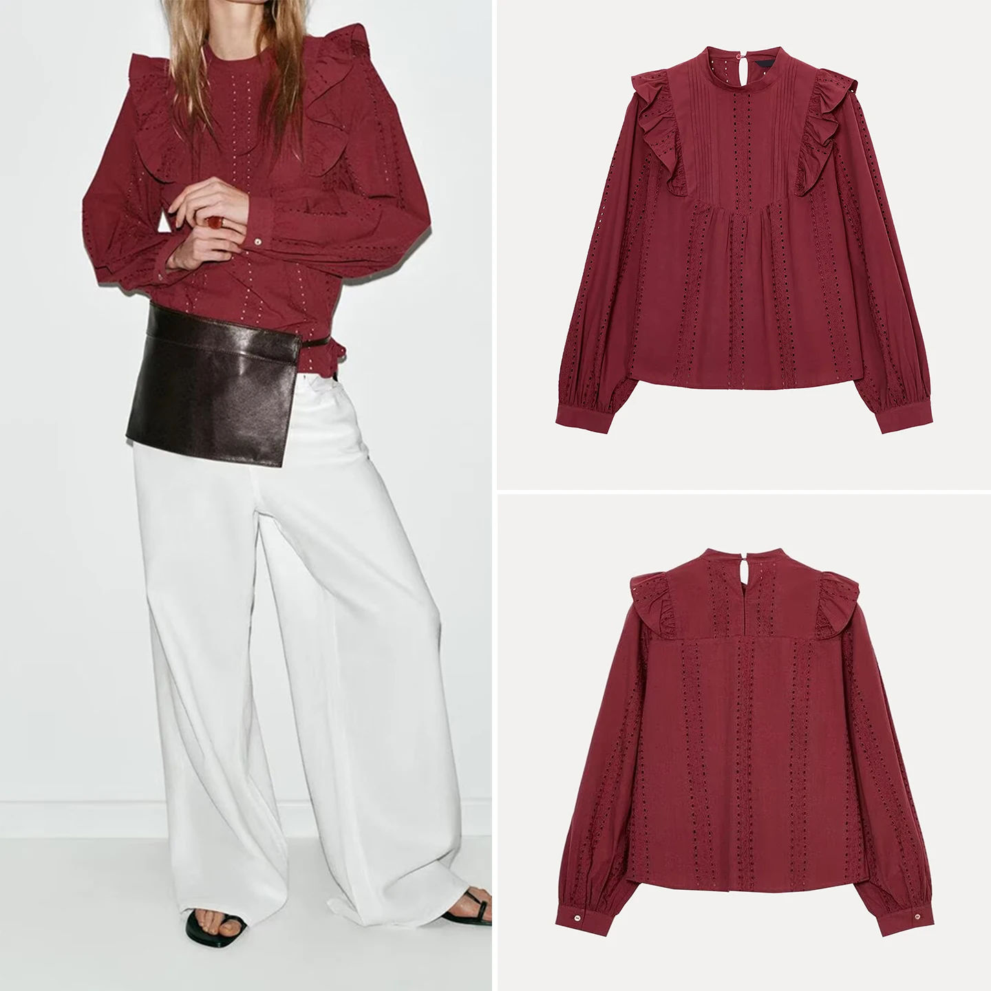 

Romantic Sle Embroidered Hollow out Long Sve Women's irt Spring 2026 Casual Loose Fit Comfortable Breathable irt