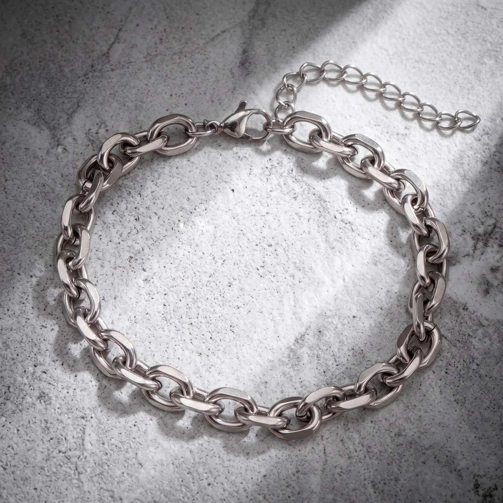 7.2mm Wide Oval O Link Bracelet Stainless Steel Bracelet Lobster Clasp 19+5CM Adjustable Extender Chain Jewelry Gift for Friend
