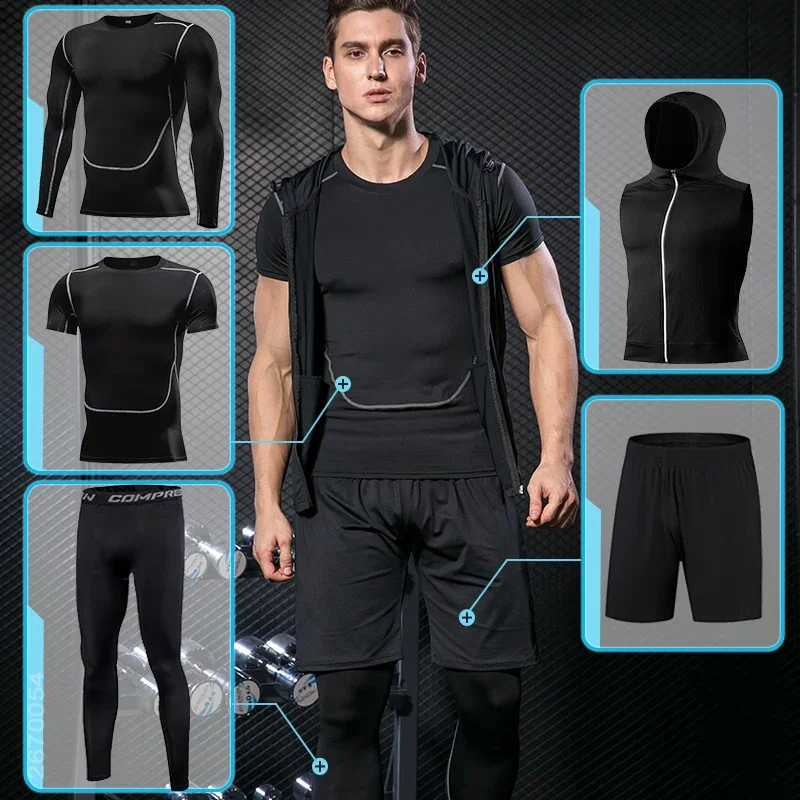 Men\'s Sports Suit Compression Tracksuit Fitness Gym Clothes For Jogging Sets Running Sportwear Training Exercise Workout Tights