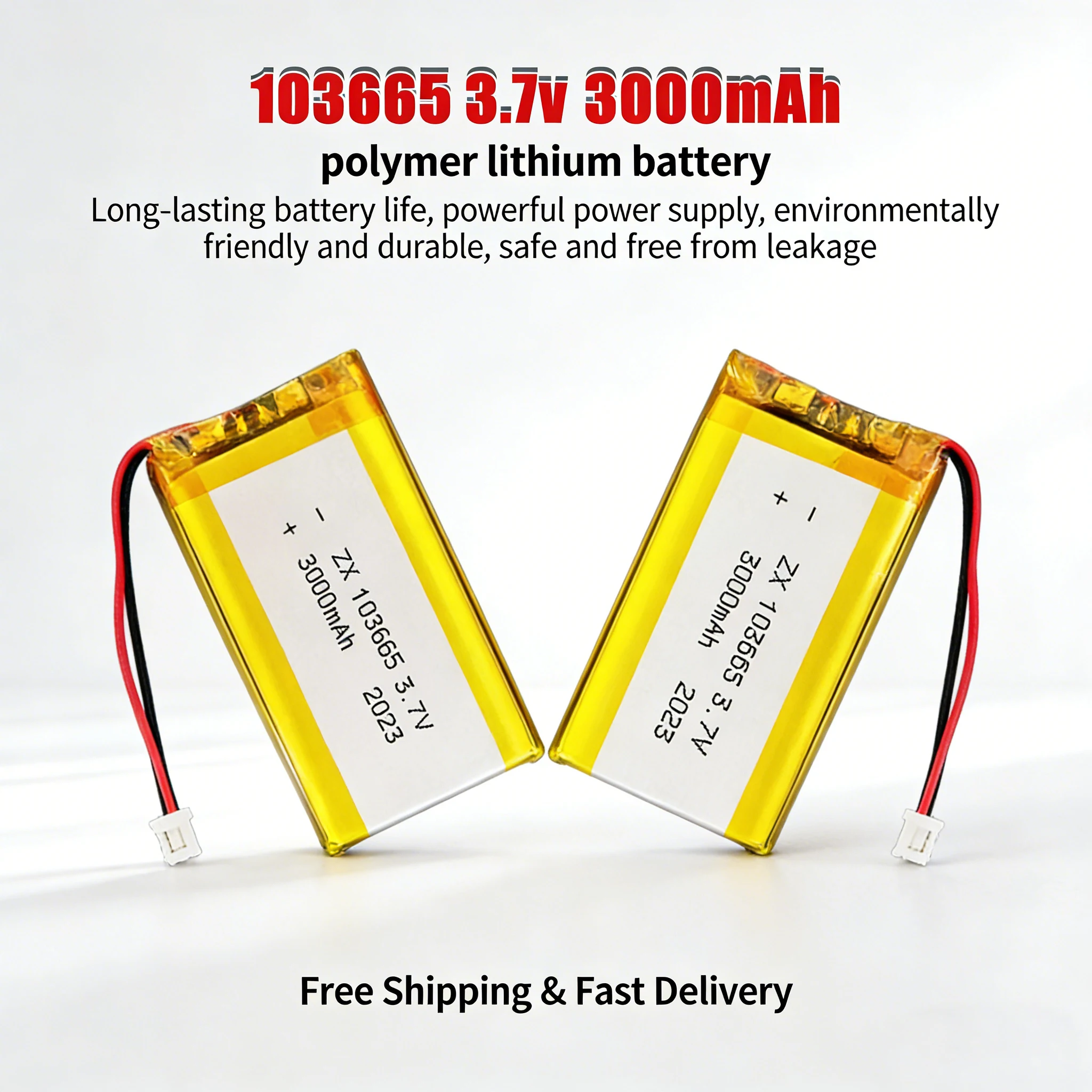 

103665 103565 3.7V 3000mAh Lithium Polymer Rechargeable Battery, High Capacity Lipo Cell for Tablet, Camera, Wireless Audio
