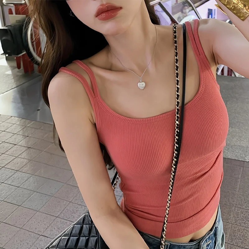 

Pure Desire Sle Women's Slim Fit Tank Top with oulder Straps And Chest Pad Summer New ort Sve Base irt Cotton Blen...