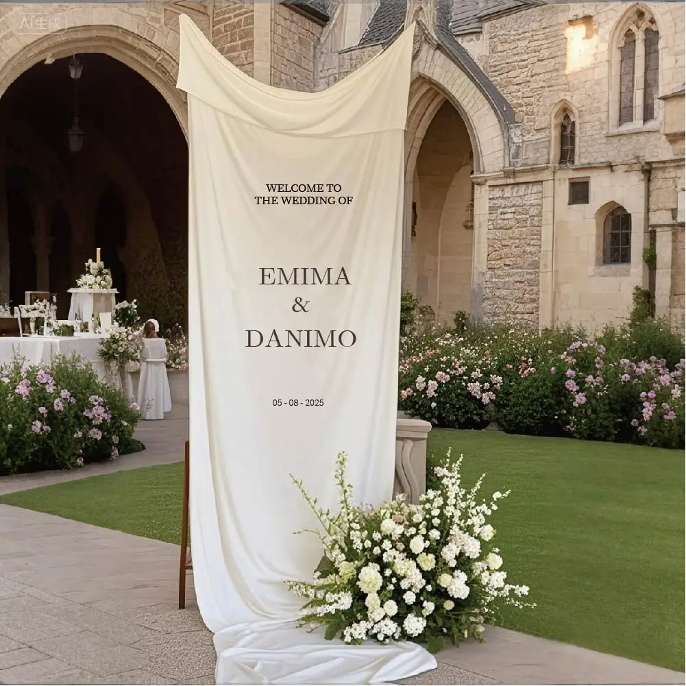 Personalized Wedding Sign Fabric, Wedding Sign, Wedding Welcome Sign, White Custom Wedding Welcome Sign, Event Decoration, Custom Decorative Banner, Valentine's Gift