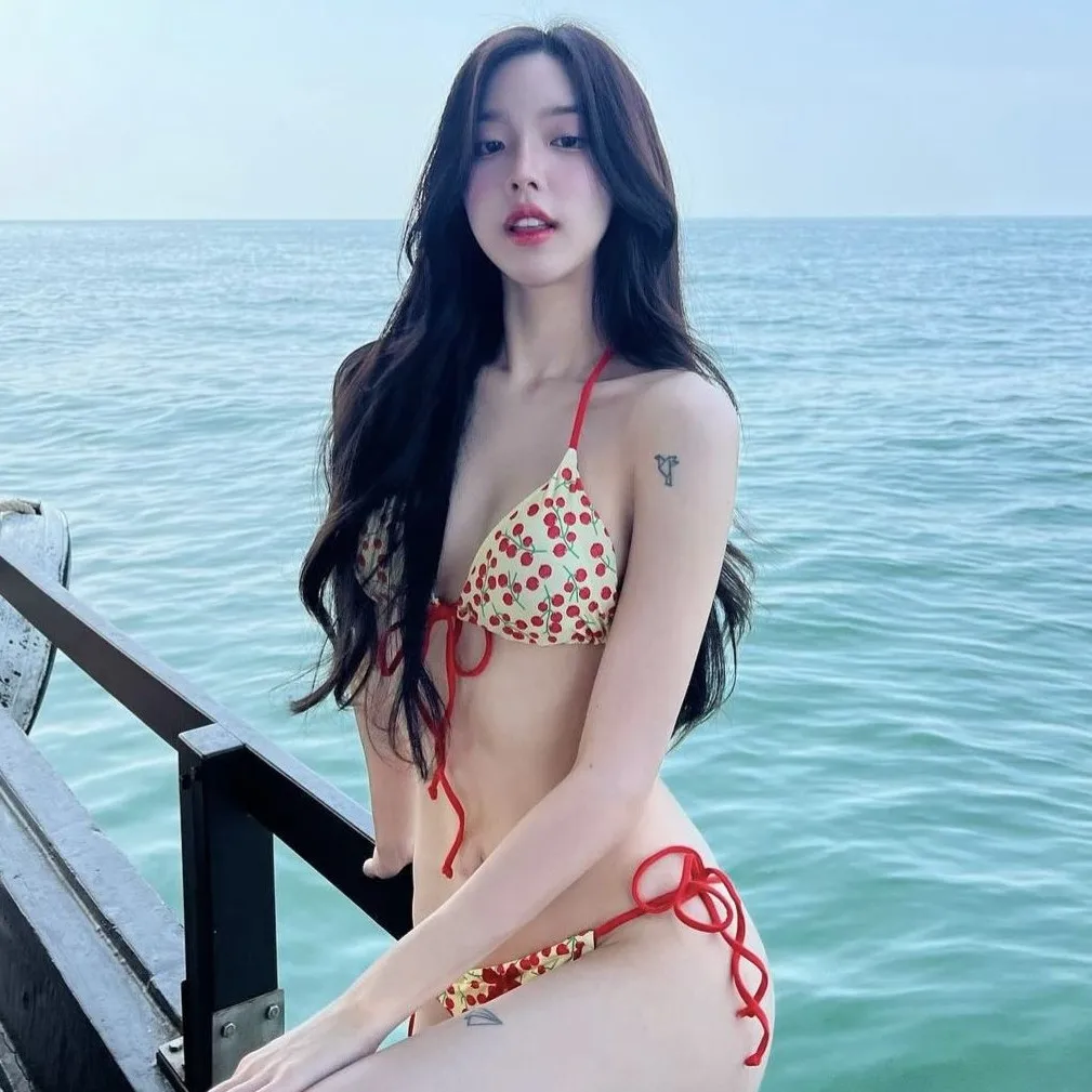 

Sexy Thai Style Women's INS Bikini Pure Desire Girly Tie Strap Backless Two Piece Vacation Swimsuit