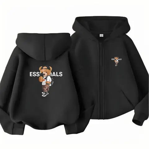 Brand Zip Up Cardigan Hoodie Little Bear Graphics Brand Children Hoodie Zip Up Cardigan Tops Girl Pink Boy Black Coat Hoodies Kid 3-12 Year Zipper Style