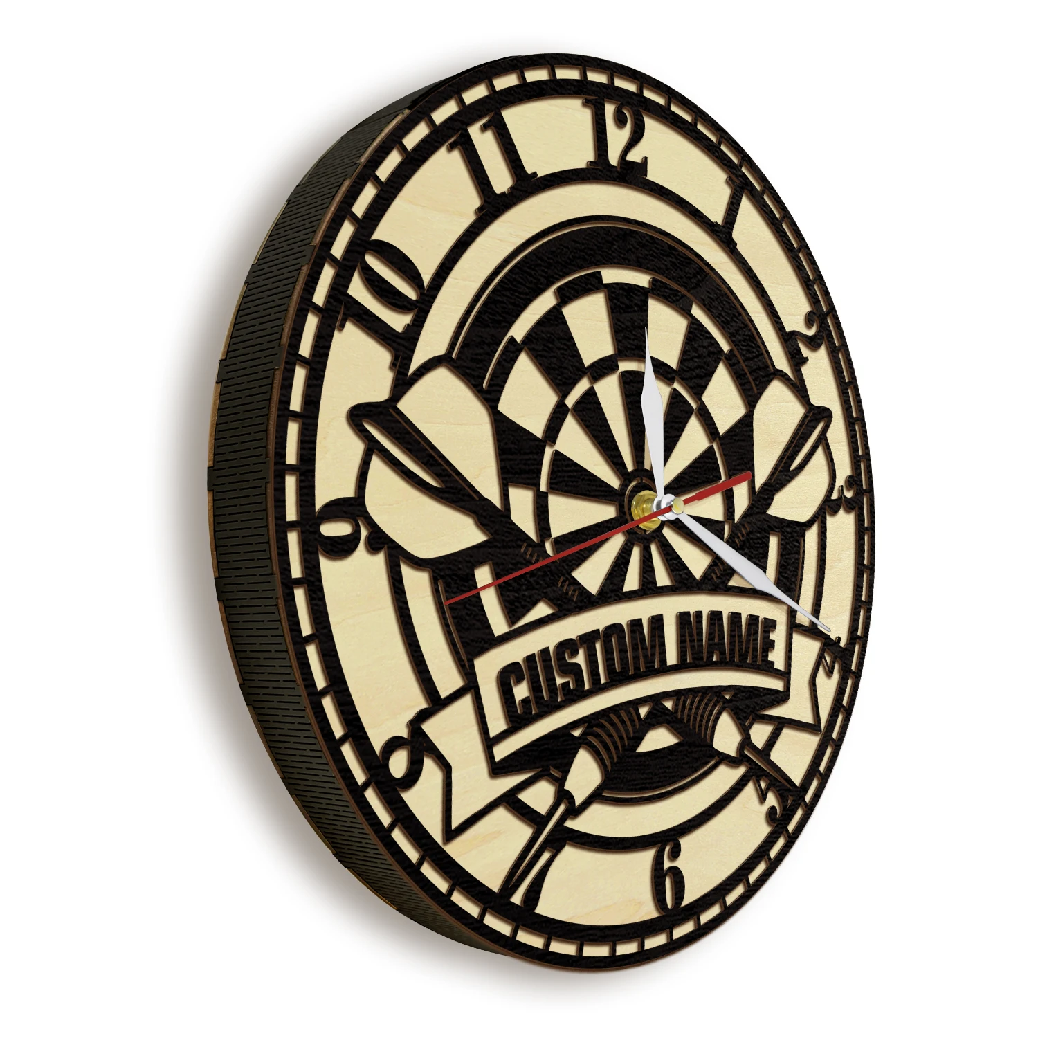 Personalized Dartboard Dart Game Wood Clock For Game Room Bar Pub Custom Dart Players Wooden Frame Wall Clock Dart Gamer Gift